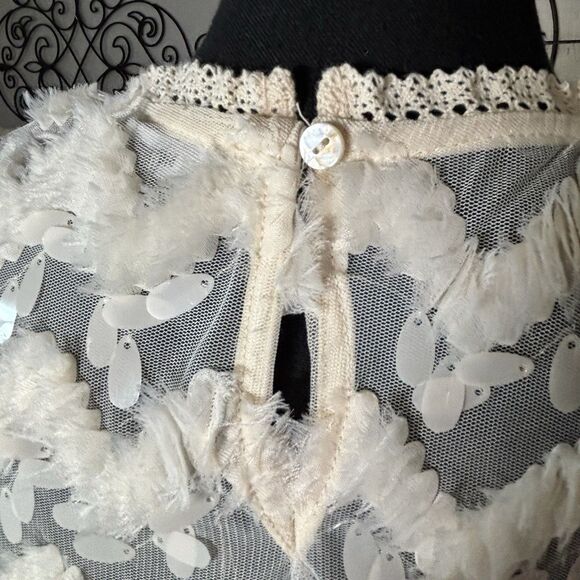 Anthropologie BLUE TASSEL Ivory Semi Sheer Top Sleeveless Embellished - Picture 5 of 10